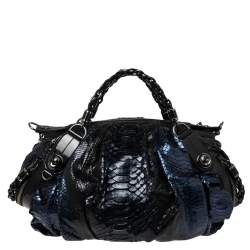 Pre Owned Gucci Blue/Black Python Galaxy Satchel