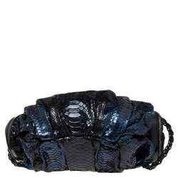 Pre Owned Gucci Blue/Black Python Galaxy Satchel