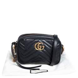 Pre Owned Gucci Black Matelassé Leather Mini GG Marmont Crossbody Bag