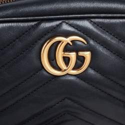 Pre Owned Gucci Black Matelassé Leather Mini GG Marmont Crossbody Bag