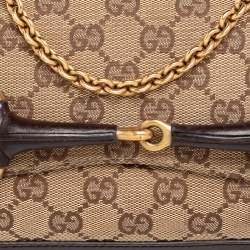 Pre Owned Gucci Brown/Beige GG Canvas Horsebit Chain Clutch