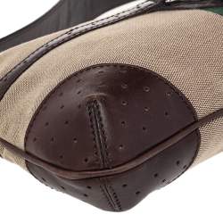 مملوكة مسبقًا حقيبة هوبو غوتشي رينز جلد وكانفاس مثقب بيج/بني