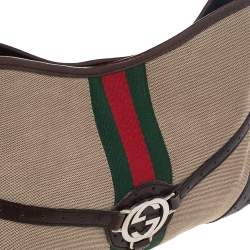 مملوكة مسبقًا حقيبة هوبو غوتشي رينز جلد وكانفاس مثقب بيج/بني