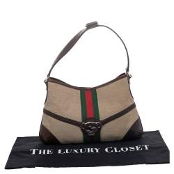 مملوكة مسبقًا حقيبة هوبو غوتشي رينز جلد وكانفاس مثقب بيج/بني