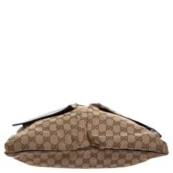 Pre Owned Gucci Beige GG Canvas Medium Web Double Pocket Messenger Bag