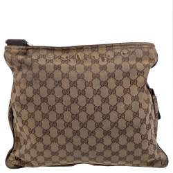 Pre Owned Gucci Beige GG Canvas Medium Web Double Pocket Messenger Bag