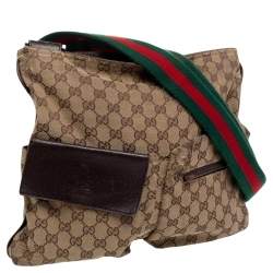 Pre Owned Gucci Beige GG Canvas Medium Web Double Pocket Messenger Bag