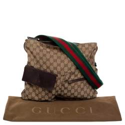 Pre Owned Gucci Beige GG Canvas Medium Web Double Pocket Messenger Bag