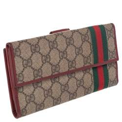 Pre Owned Gucci Beige GG Supreme Canvas Web Bifold Continental Wallet
