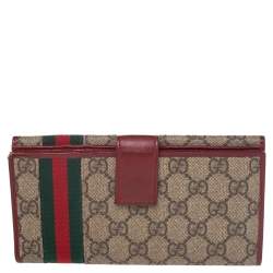 Pre Owned Gucci Beige GG Supreme Canvas Web Bifold Continental Wallet