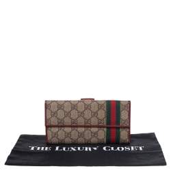Pre Owned Gucci Beige GG Supreme Canvas Web Bifold Continental Wallet
