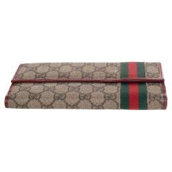 Pre Owned Gucci Beige GG Supreme Canvas Web Bifold Continental Wallet