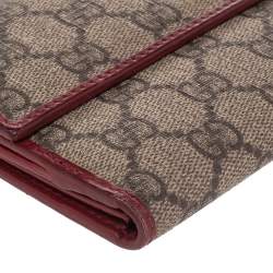 Pre Owned Gucci Beige GG Supreme Canvas Web Bifold Continental Wallet