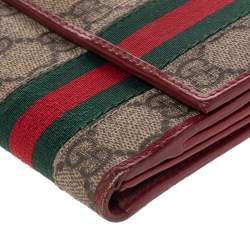 Pre Owned Gucci Beige GG Supreme Canvas Web Bifold Continental Wallet