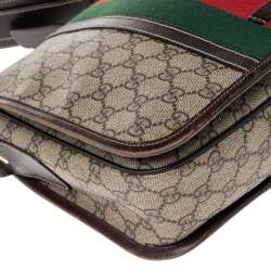 Pre Owned Gucci Beige/Brown GG Supreme Canvas and Leather Web Messenger Bag