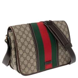 Pre Owned Gucci Beige/Brown GG Supreme Canvas and Leather Web Messenger Bag