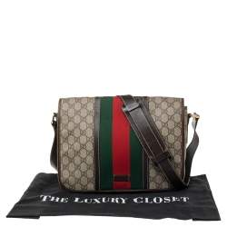 Pre Owned Gucci Beige/Brown GG Supreme Canvas and Leather Web Messenger Bag