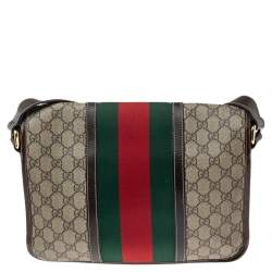 Pre Owned Gucci Beige/Brown GG Supreme Canvas and Leather Web Messenger Bag