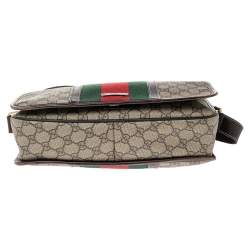 Pre Owned Gucci Beige/Brown GG Supreme Canvas and Leather Web Messenger Bag