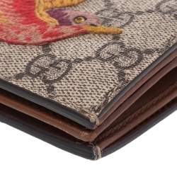 مملوكة مسبقًا Gucci Beige GG Supreme Canvas Limited Edition Bird Embroidered Bifold Card Holder
