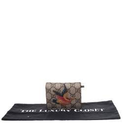 مملوكة مسبقًا Gucci Beige GG Supreme Canvas Limited Edition Bird Embroidered Bifold Card Holder
