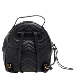 Pre Owned Gucci Black Matelassé Leather GG Marmont Backpack
