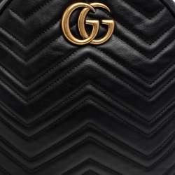 Pre Owned Gucci Black Matelassé Leather GG Marmont Backpack