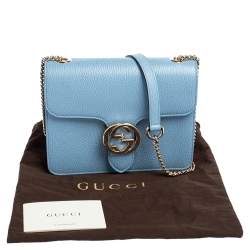 Pre Owned حقيبة كتف غوتشي جلد أزرق مزين جي جي متداخل صغيرة