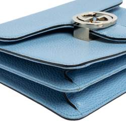 Pre Owned حقيبة كتف غوتشي جلد أزرق مزين جي جي متداخل صغيرة