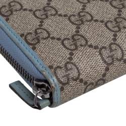 Gucci Beige/Blue GG Supreme Canvas and Leather Zip Around Wallet