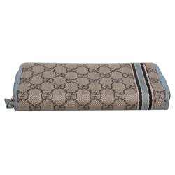 Gucci Beige/Blue GG Supreme Canvas and Leather Zip Around Wallet