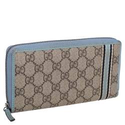 Gucci Beige/Blue GG Supreme Canvas and Leather Zip Around Wallet
