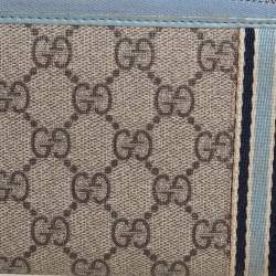 Gucci Beige/Blue GG Supreme Canvas and Leather Zip Around Wallet