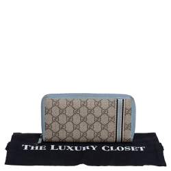 Gucci Beige/Blue GG Supreme Canvas and Leather Zip Around Wallet