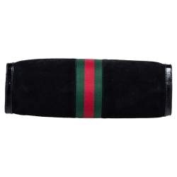 Pre Owned Gucci Black Suede and Patent Leather Medium Ophidia Chain Shoulder Bag