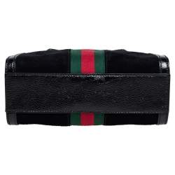 Pre Owned Gucci Black Suede and Patent Leather Small Ophidia Tote