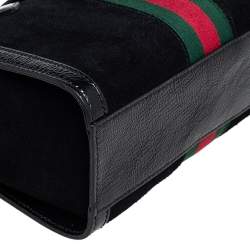 Pre Owned Gucci Black Suede and Patent Leather Small Ophidia Tote
