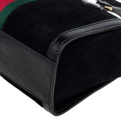 Pre Owned Gucci Black Suede and Patent Leather Small Ophidia Tote