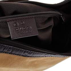 Pre Owned حقيبة هوبو غوتشي إبزيم جلد غوتشيسما وسويدي بني/ بيج