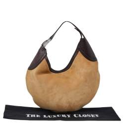 Pre Owned حقيبة هوبو غوتشي إبزيم جلد غوتشيسما وسويدي بني/ بيج