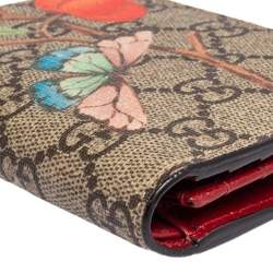 مملوكة مسبقًا حافظة بطاقات غوتشي طية مزدوجة مطرز بيرد كانفاس سوبريم جي جي بيج