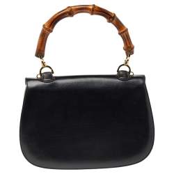 Pre Owned حقيبة غوتشي بامبوو جلد سوداء بيد علوية 