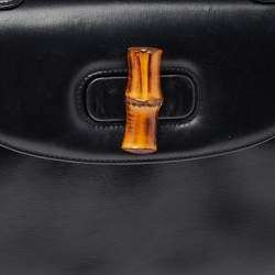 Pre Owned حقيبة غوتشي بامبوو جلد سوداء بيد علوية 