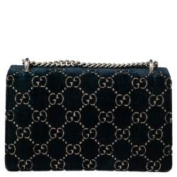 مملوكة مسبقًا حقيبة كتف غوتشي ديونيسوس جلد لامع وقطيفة جي جي سوبريم أسود/ أزرق صغيرة