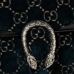 مملوكة مسبقًا حقيبة كتف غوتشي ديونيسوس جلد لامع وقطيفة جي جي سوبريم أسود/ أزرق صغيرة