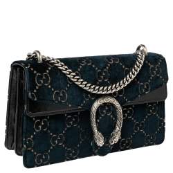 مملوكة مسبقًا حقيبة كتف غوتشي ديونيسوس جلد لامع وقطيفة جي جي سوبريم أسود/ أزرق صغيرة
