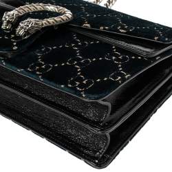 مملوكة مسبقًا حقيبة كتف غوتشي ديونيسوس جلد لامع وقطيفة جي جي سوبريم أسود/ أزرق صغيرة