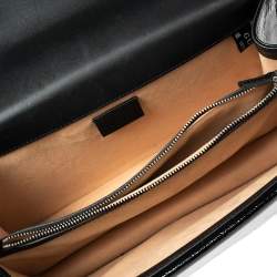 مملوكة مسبقًا حقيبة كتف غوتشي ديونيسوس جلد لامع وقطيفة جي جي سوبريم أسود/ أزرق صغيرة