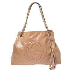 Pre Owned حقيبة غوتشي سوهو جلد بيج لامع متوسطة