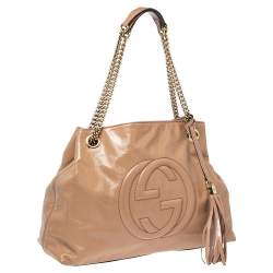 Pre Owned حقيبة غوتشي سوهو جلد بيج لامع متوسطة